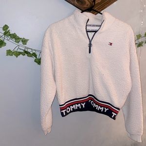 tommy hilfiger white sherpa quarter zip